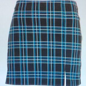 Joe Benbasset Plaid Mini Skirt Stretchy Pull-On in Black/Blue (L) New With Tags